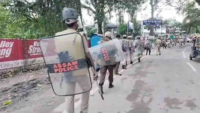 Cachar Police flag march at Silchar against Barak Bandh on Assam Delimitation