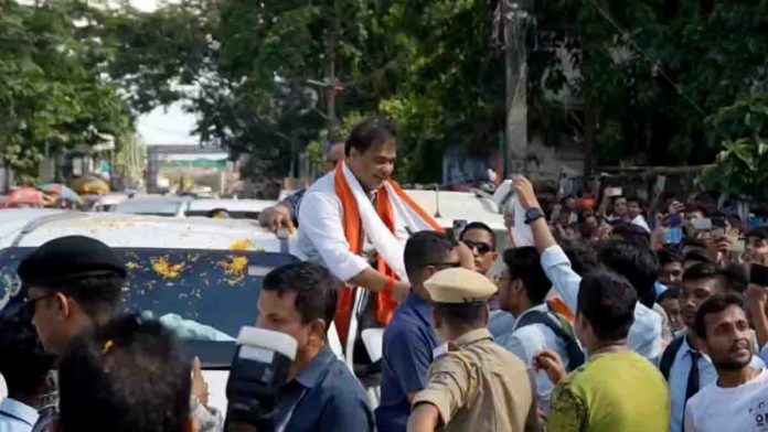 CM Himanta Biswa Sharma during a rally in Karimganj